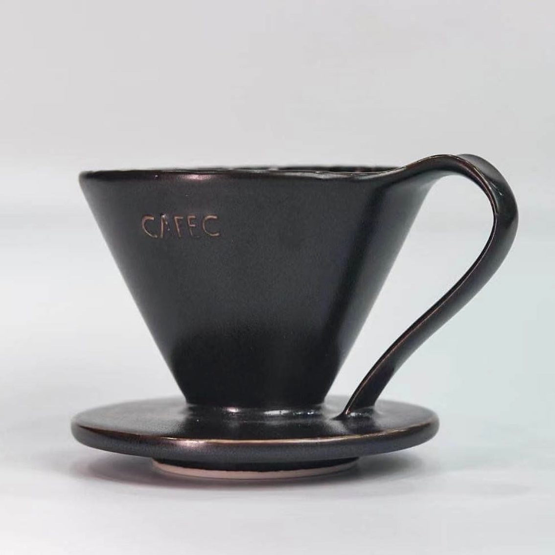 Cafec 01/02 Arita Ware Flower Dripper Matte Black ceramic pour over coffee dripper with flower shaped design