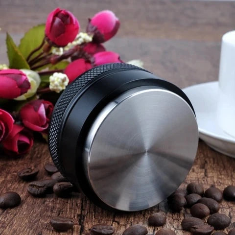 Barista Space 53mm Coffee Espresso Tamper Tool in black with stainless steel base