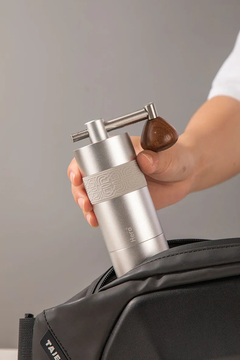 ZeroHero S03 Propeller Hand Coffee Grinder 2.0 Silver 38mm HG6-38 burrs folding handle portable