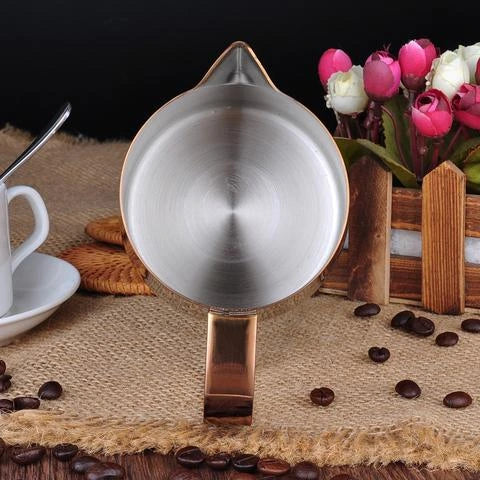 Barista Space Rose Gold 304 stainless steel milk pitcher jug in 350ml and 600ml for latte art and milk frothing / باريستا سبيس إبريق حليب