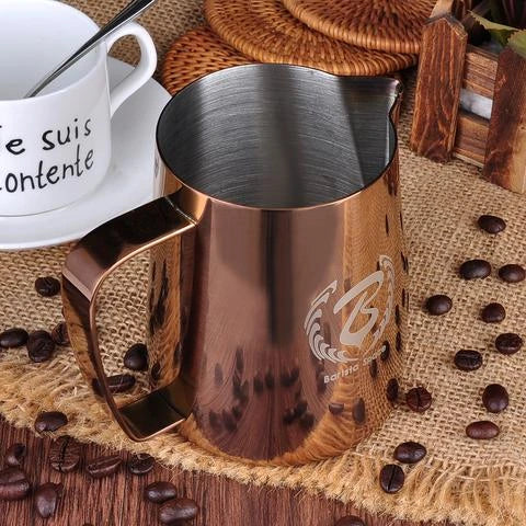 Barista Space Rose Gold 304 stainless steel milk pitcher jug in 350ml and 600ml for latte art and milk frothing / باريستا سبيس إبريق حليب