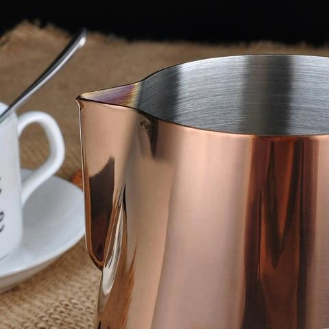 Barista Space Rose Gold 304 stainless steel milk pitcher jug in 350ml and 600ml for latte art and milk frothing / باريستا سبيس إبريق حليب