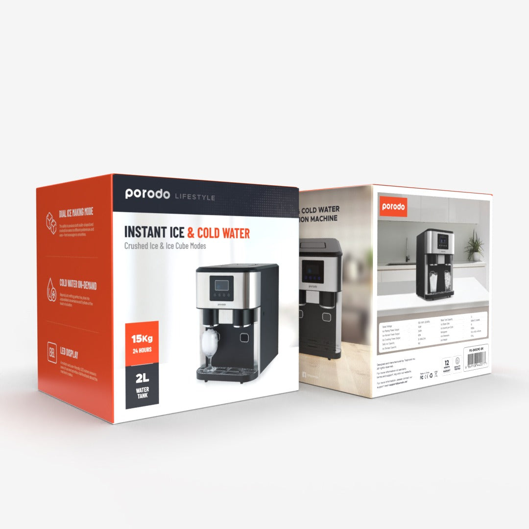 Porodo Lifestyle 3in1 Ice Maker with Crusher & Cold Water Dispenser - Black