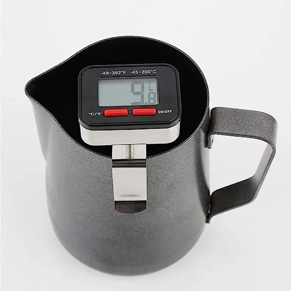Koonan 15cm black digital thermometer for espresso and milk temperature