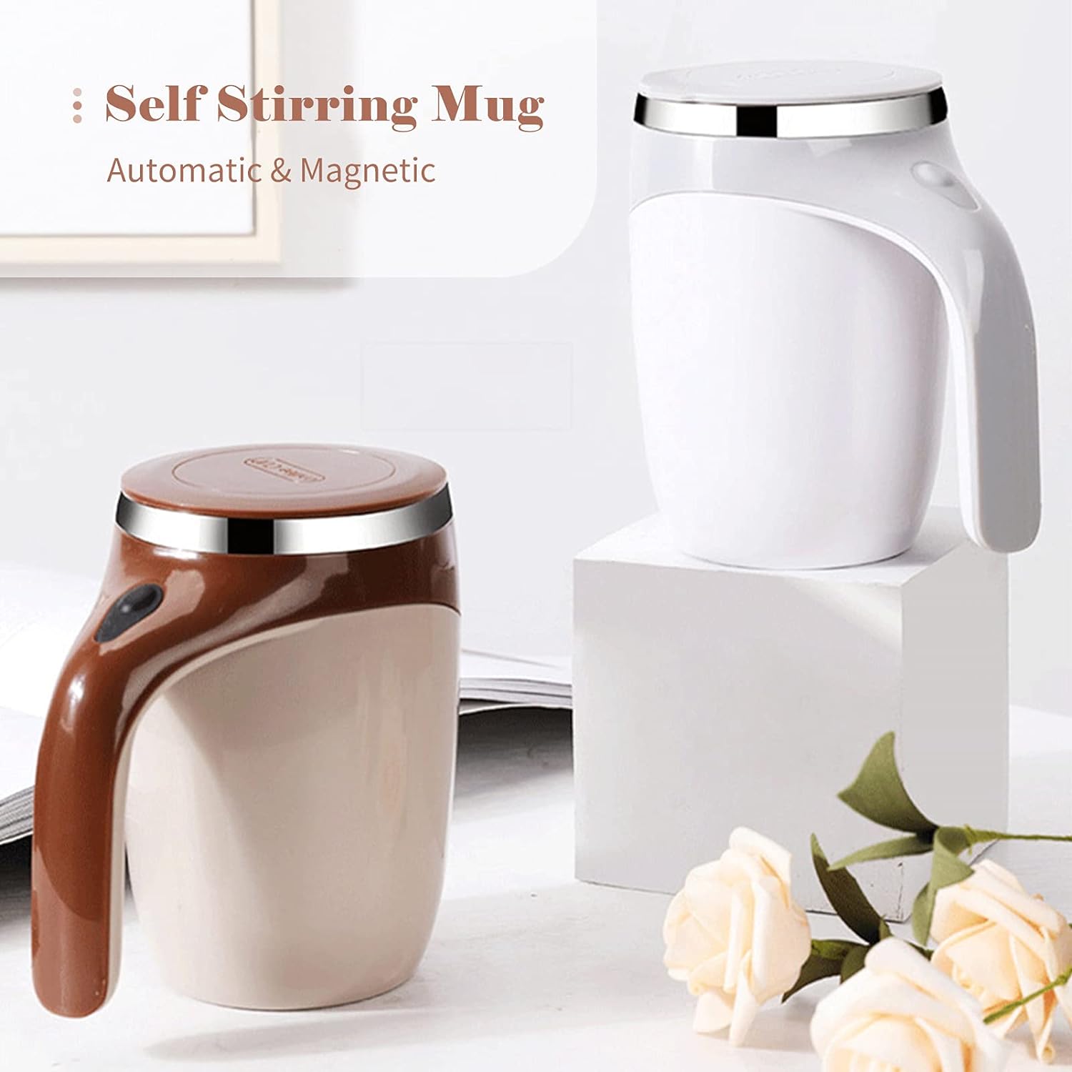 Crop 380ml Automatic Magnetic Stirring Coffee Mug Brown