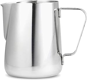Crop Silver Milk Pitcher 600ml – stainless steel, latte art jug, side view