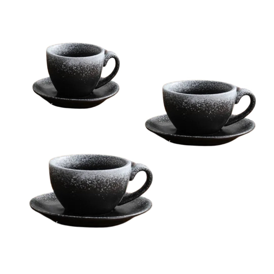 Crop 300-220-75ml- Different Size Ceramic Coffee Cup and Saucer Dark Black Color