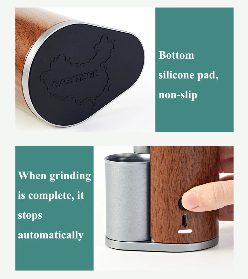 Easymore electric rechargeable coffee grinder with stainless steel blade and USB-C charging port