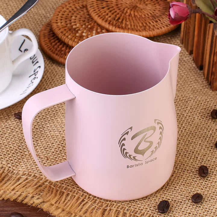 Barista Space Milk Pitchers / باريستا سبيس إبريق حليب Barista Space Teflon Pink 304 stainless steel milk pitcher jug in 350ml and 600ml for latte art and milk frothing