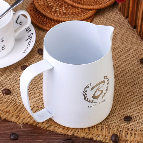 Barista Space Milk Pitchers / باريستا سبيس إبريق حليب Barista Space Teflon White 304 stainless steel milk pitcher jug in 350ml and 600ml for milk frothing and latte art