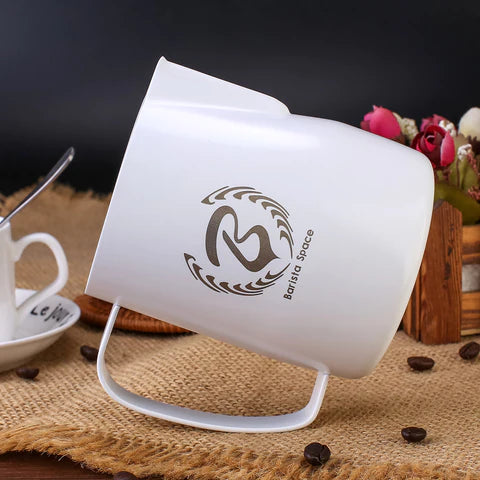 Barista Space Milk Pitchers / باريستا سبيس إبريق حليب Barista Space Teflon White 304 stainless steel milk pitcher jug in 350ml and 600ml for milk frothing and latte art