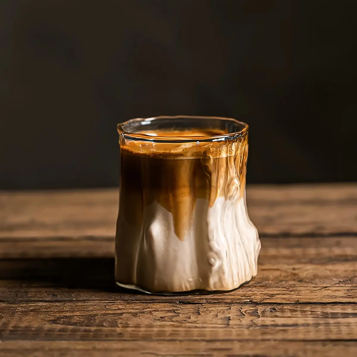 Crop Tree Pattern High Borosilicate Glass Coffee Cup 240ml with textured transparent glass design