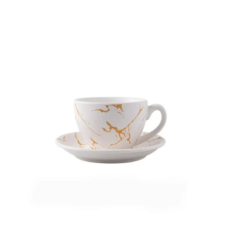 Crop 75-200ml White Gold Ceramic Coffee Cup and Saucer