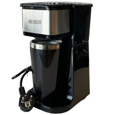 Skoedi single cup coffee maker compact space saving design with reusable filter and travel mug compatibility