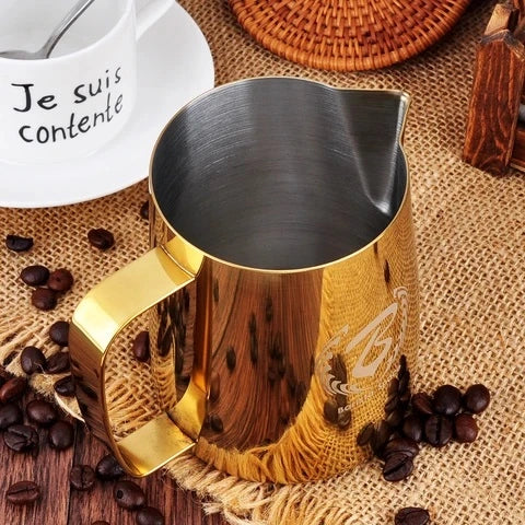 Barista Space Milk Pitchers / باريستا سبيس إبريق حليب Gold Milk Pitcher Jug available in 350ml and 600ml for latte art and milk frothing