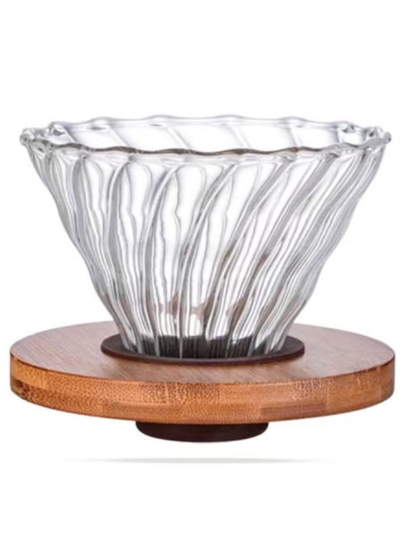 Crop V60 Glass Coffee Dripper With Walnut Wooden Base , Model: 02