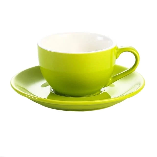 Crop 220ml ceramic coffee cup and saucer for cappuccino available in multiple porcelain color options