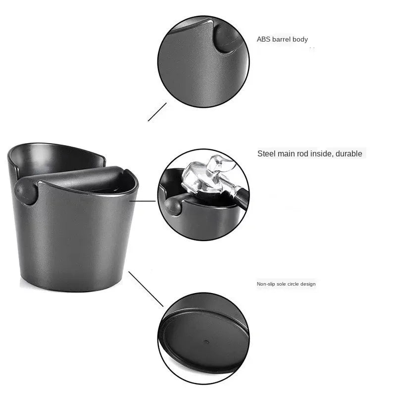 Cafemasy Knock Box Medium 15x14cm – black ABS, home and café espresso use