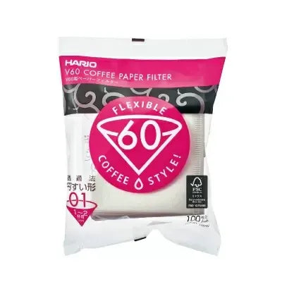 Hario V60 size 01 white paper coffee filters, 100-sheet pack, made in Japan
