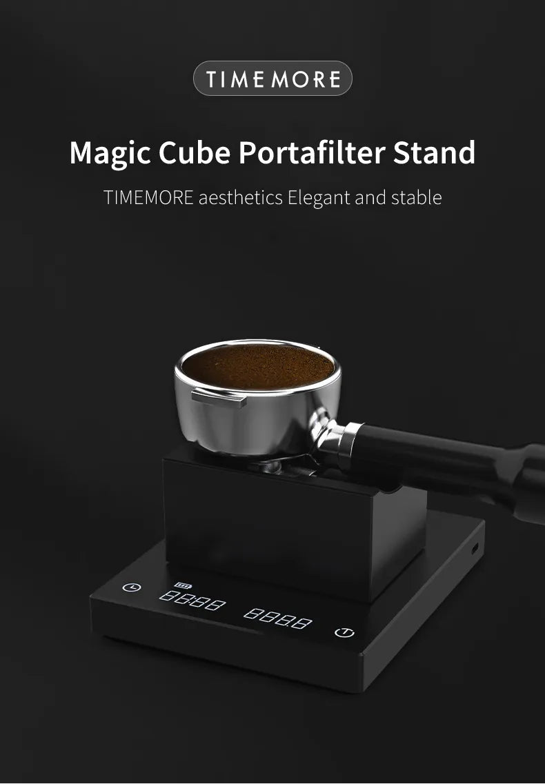 Timemore Magic Cube portafilter stand with 304 stainless steel shell and silicone interior