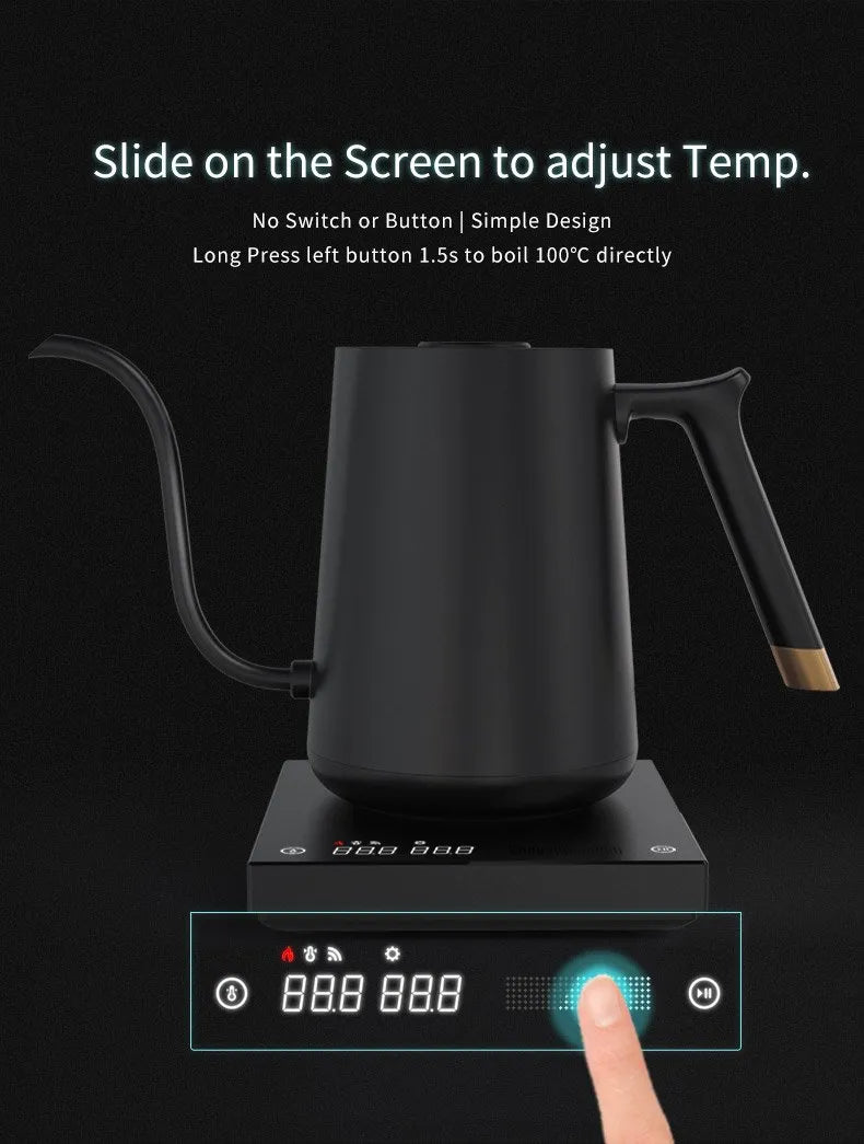 Timemore 600ml Black Fish Smart electric pour over kettle with thin spout STRIX temperature control hidden LED screen
