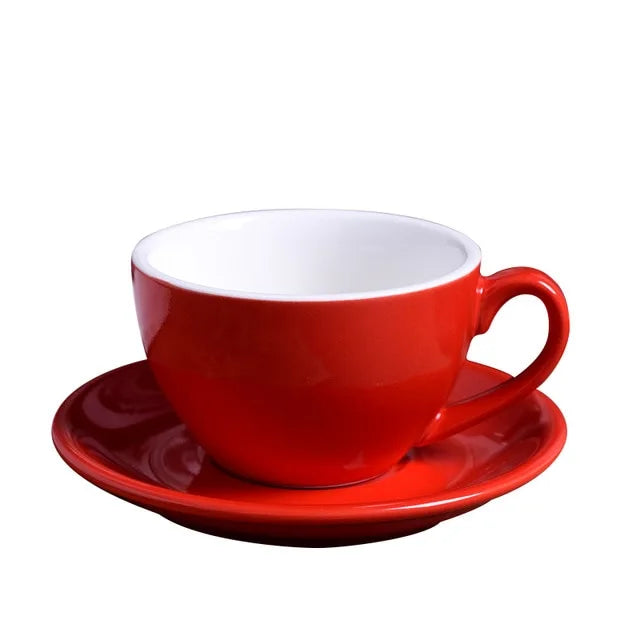 Crop 220ml ceramic coffee cup and saucer for cappuccino available in multiple porcelain color options