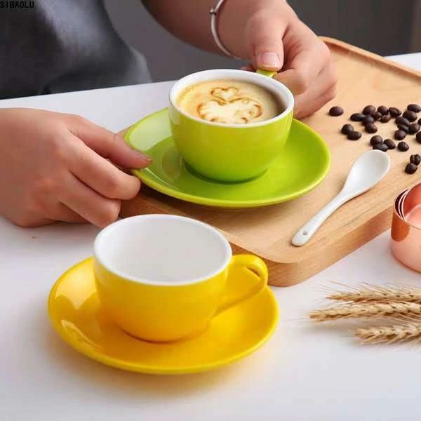 Crop 150ml ceramic coffee cup and saucer porcelain set available in different colors for coffee serving