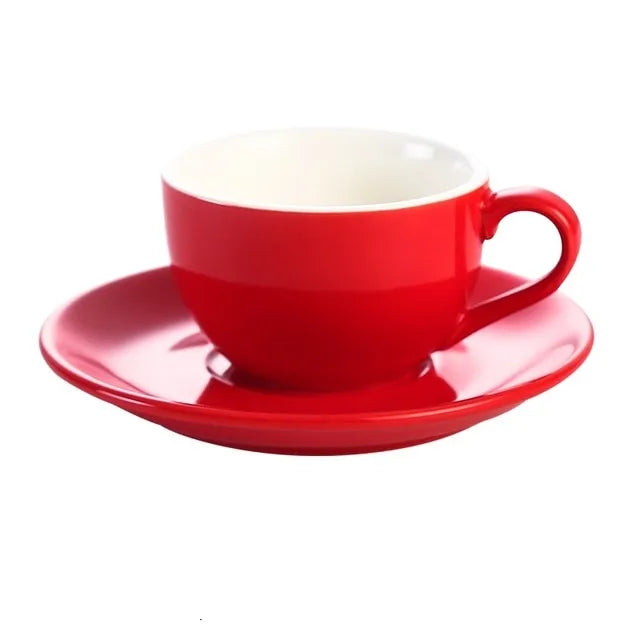 Crop 150ml ceramic coffee cup and saucer porcelain set available in different colors for coffee serving