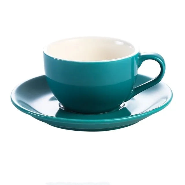 Crop 150ml ceramic coffee cup and saucer porcelain set available in different colors for coffee serving