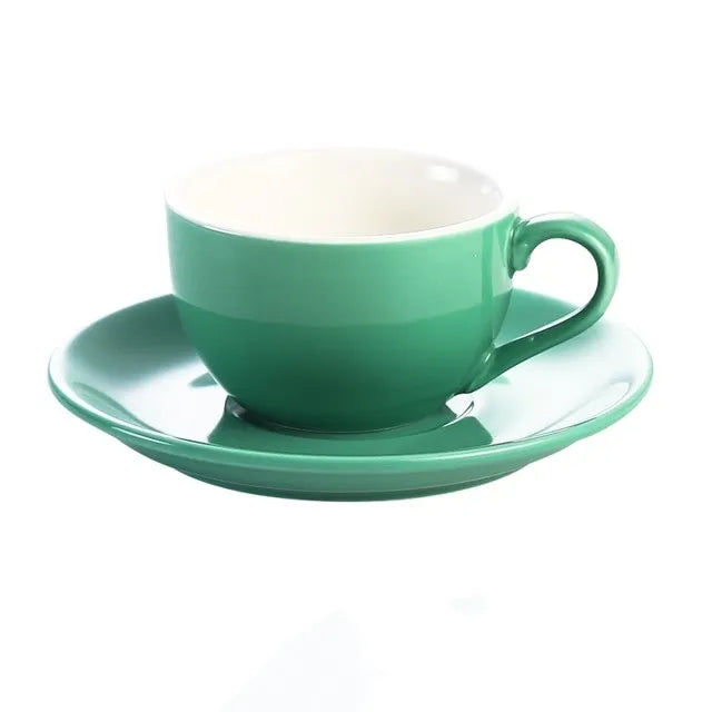 Crop 150ml ceramic coffee cup and saucer porcelain set available in different colors for coffee serving