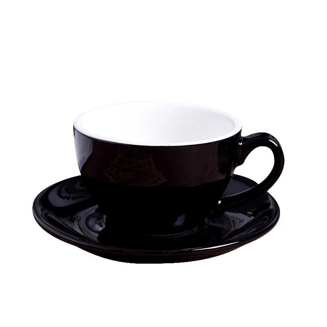 Crop 220ml ceramic coffee cup and saucer for cappuccino available in multiple porcelain color options