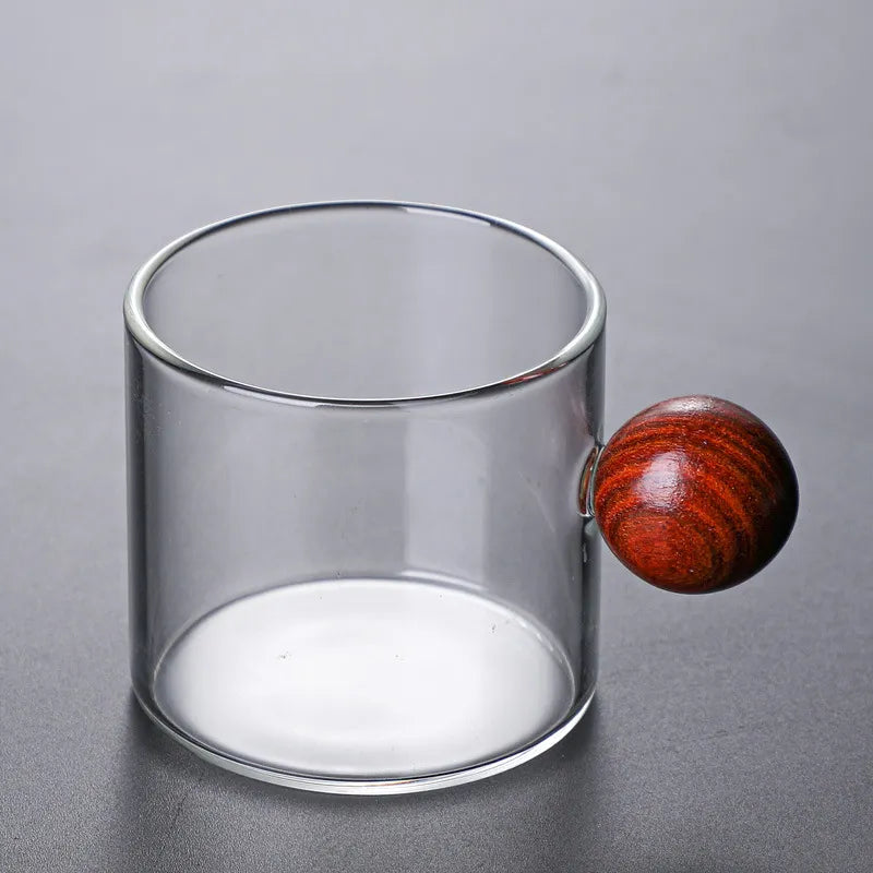 Crop Glass Coffee Cups with Wood Handle 120ml