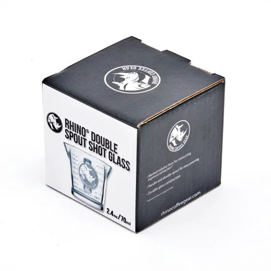 Rhino Coffee Gear 70ml double spout shot glass with graduated marks and heat safe handle