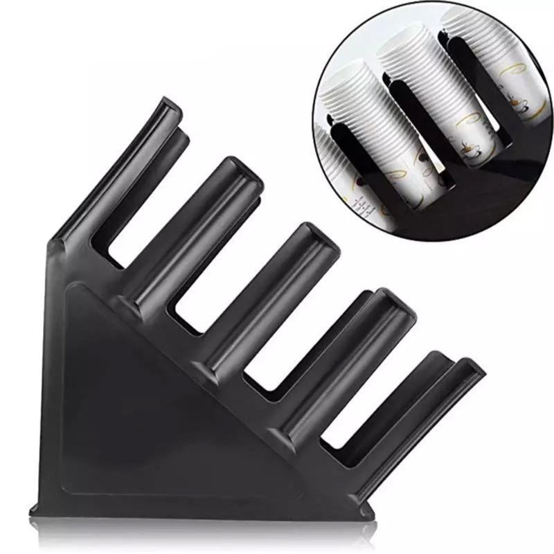 Crop Paper Coffee Cups Holder – floor-standing, black plastic rack, Crop Cafe