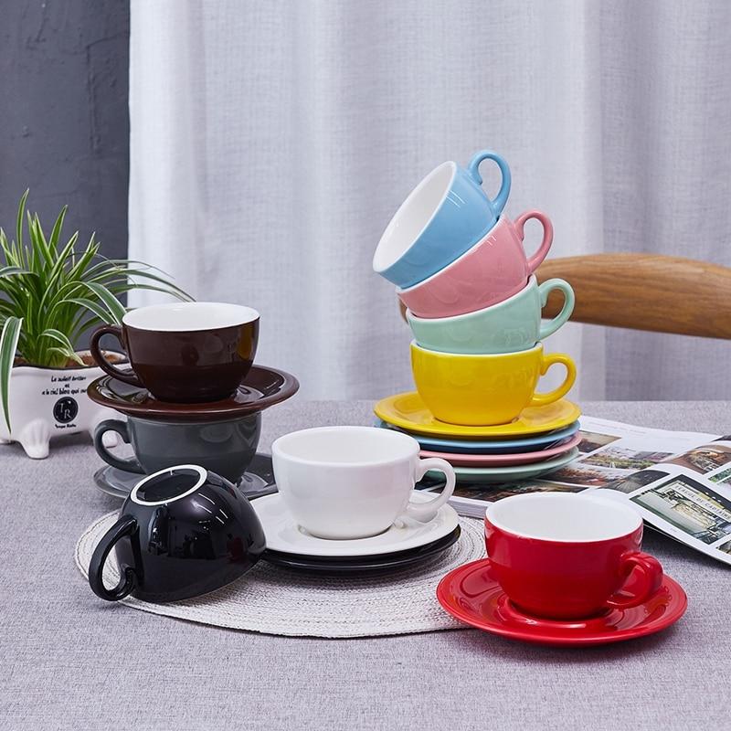 Crop 300ml Different Colors Ceramic Coffee Cup and Saucer