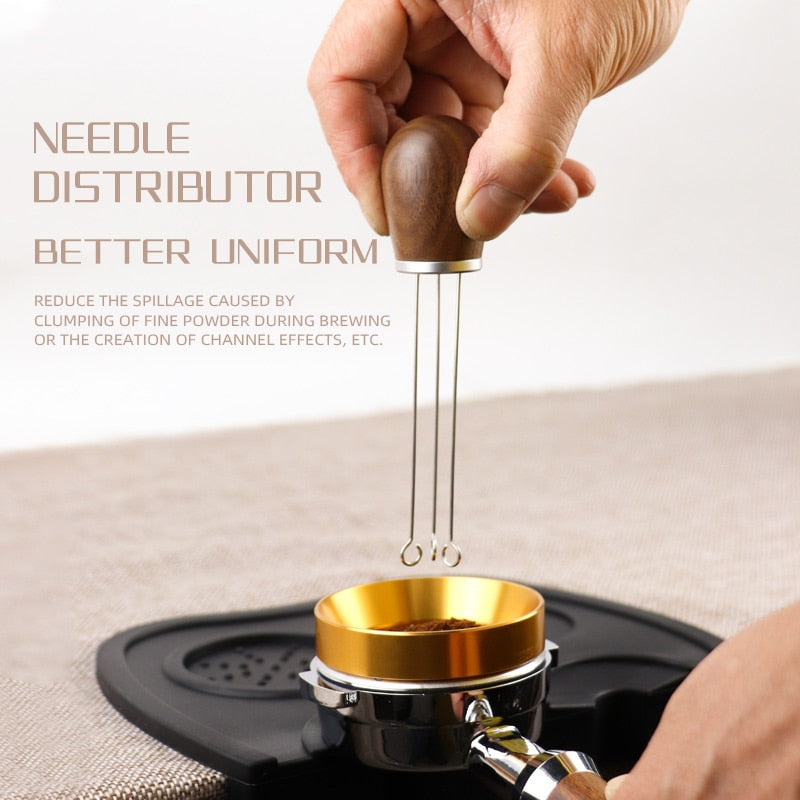 Crop Solid Wood Handle Needle Coffee Powder Distributor