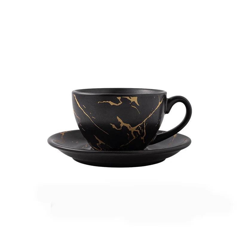 Crop 75-200ml Black Gold Ceramic Coffee Cup and Saucer
