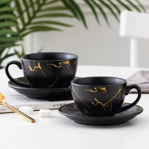 Crop 75-200ml Black Gold Ceramic Coffee Cup and Saucer
