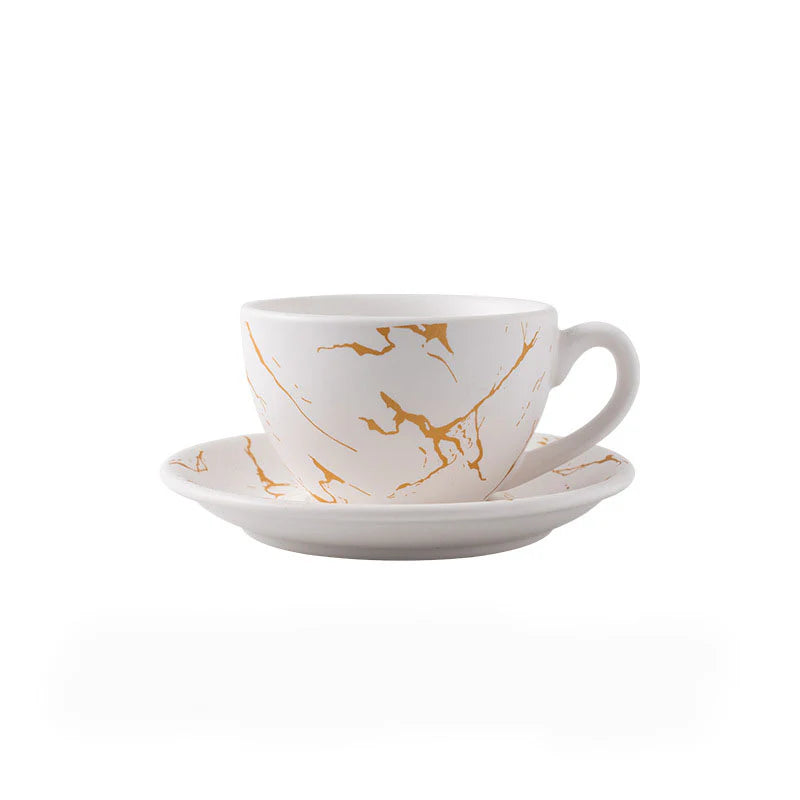 Crop 75-200ml White Gold Ceramic Coffee Cup and Saucer