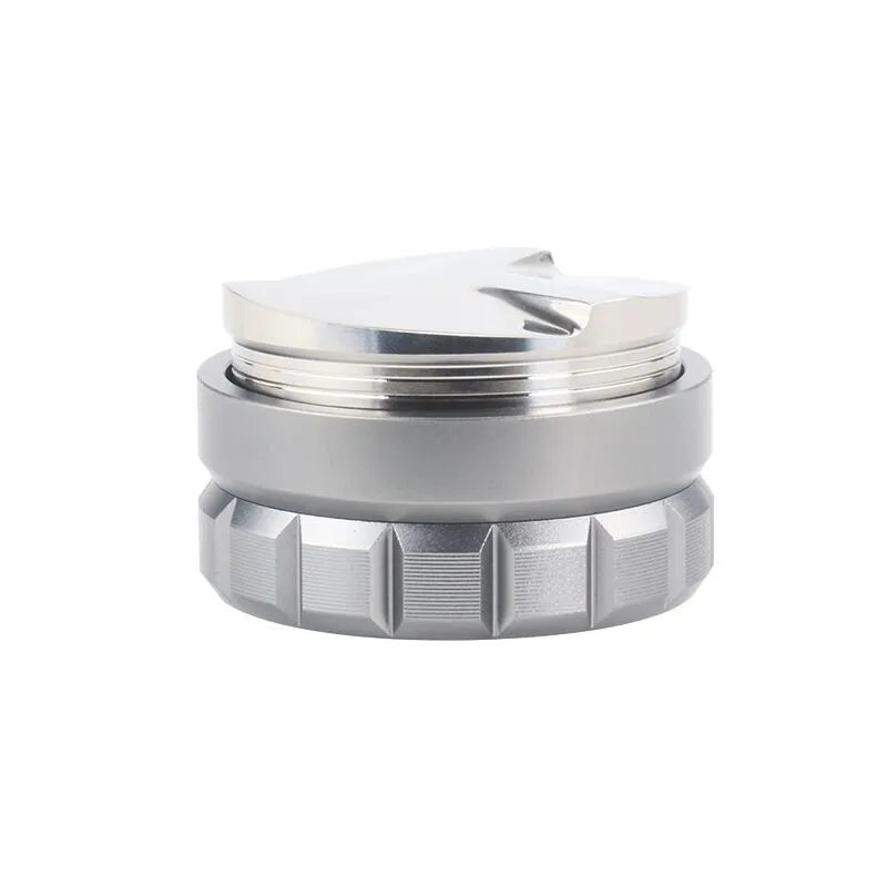 Crop 58mm Distributor close-up – precision espresso leveling tool, gray, Crop Cafe