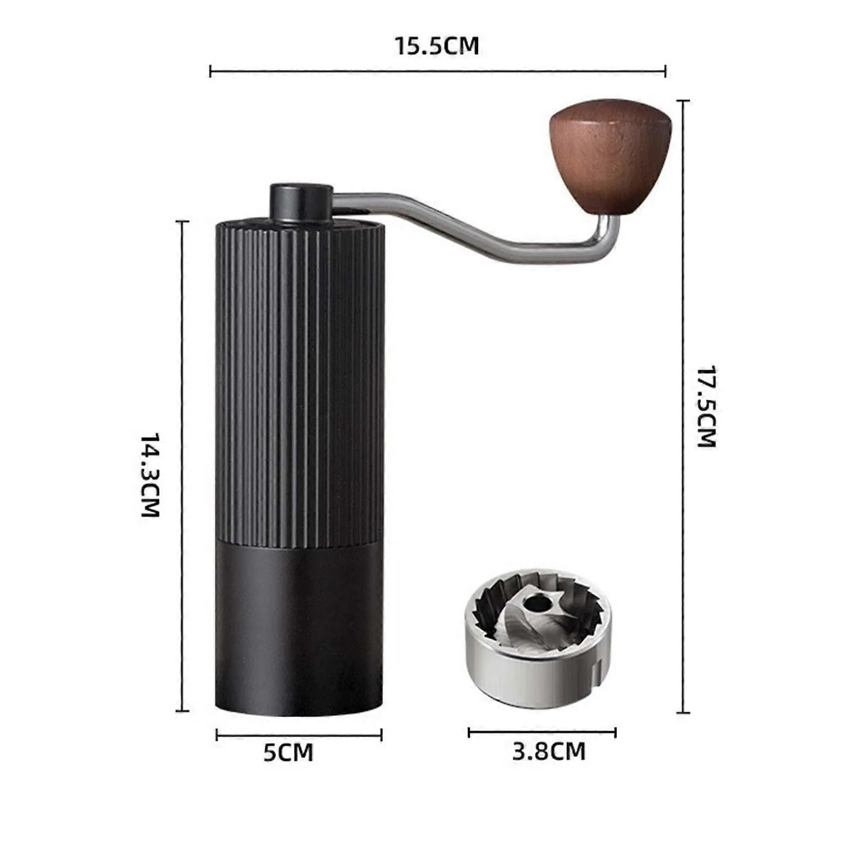 Crop G1 Manual Grinder side view – all-metal body, 30g capacity, black, Crop Cafe