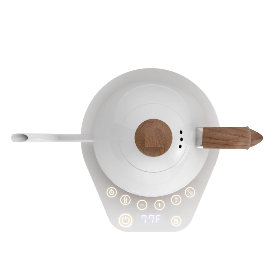 Brewista 600ml Artisan Gooseneck Kettle in Pearl White with white base and temperature control display
