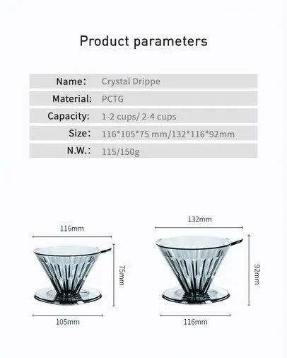 Timemore Crystal Eye Dripper Transparent Black PCTG stable base pour over 1 - 2 cup 2 - 4 cup