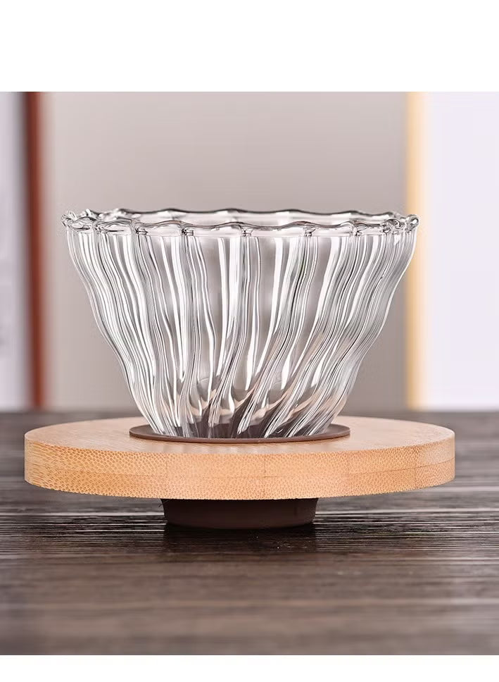 Crop V60 Glass Coffee Dripper With Walnut Wooden Base , Model: 02