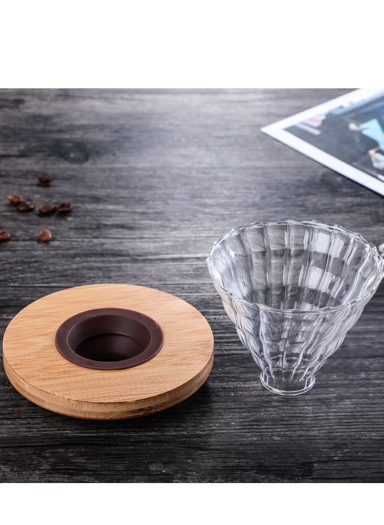 Crop V60 Glass Coffee Dripper With Walnut Wooden Base , Model: 02