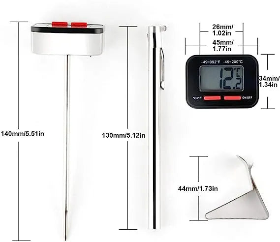 Koonan 15cm black digital thermometer for espresso and milk temperature
