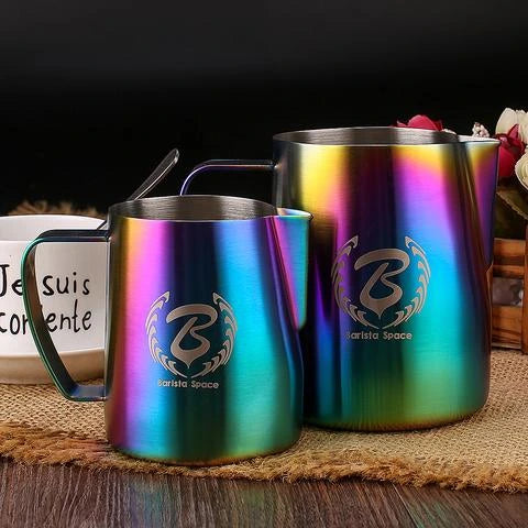 Barista Space Sandy Rainbow milk pitcher jug in 350ml and 600ml for milk frothing and professional latte art