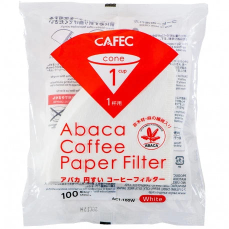 Cafec Abaca Cone-Shaped Paper Filter Cup1 100pcs for pour-over coffee brewing with two-side crepe paper