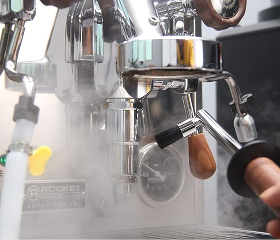 Crop Espresso Machine Cleaning Steam Brush