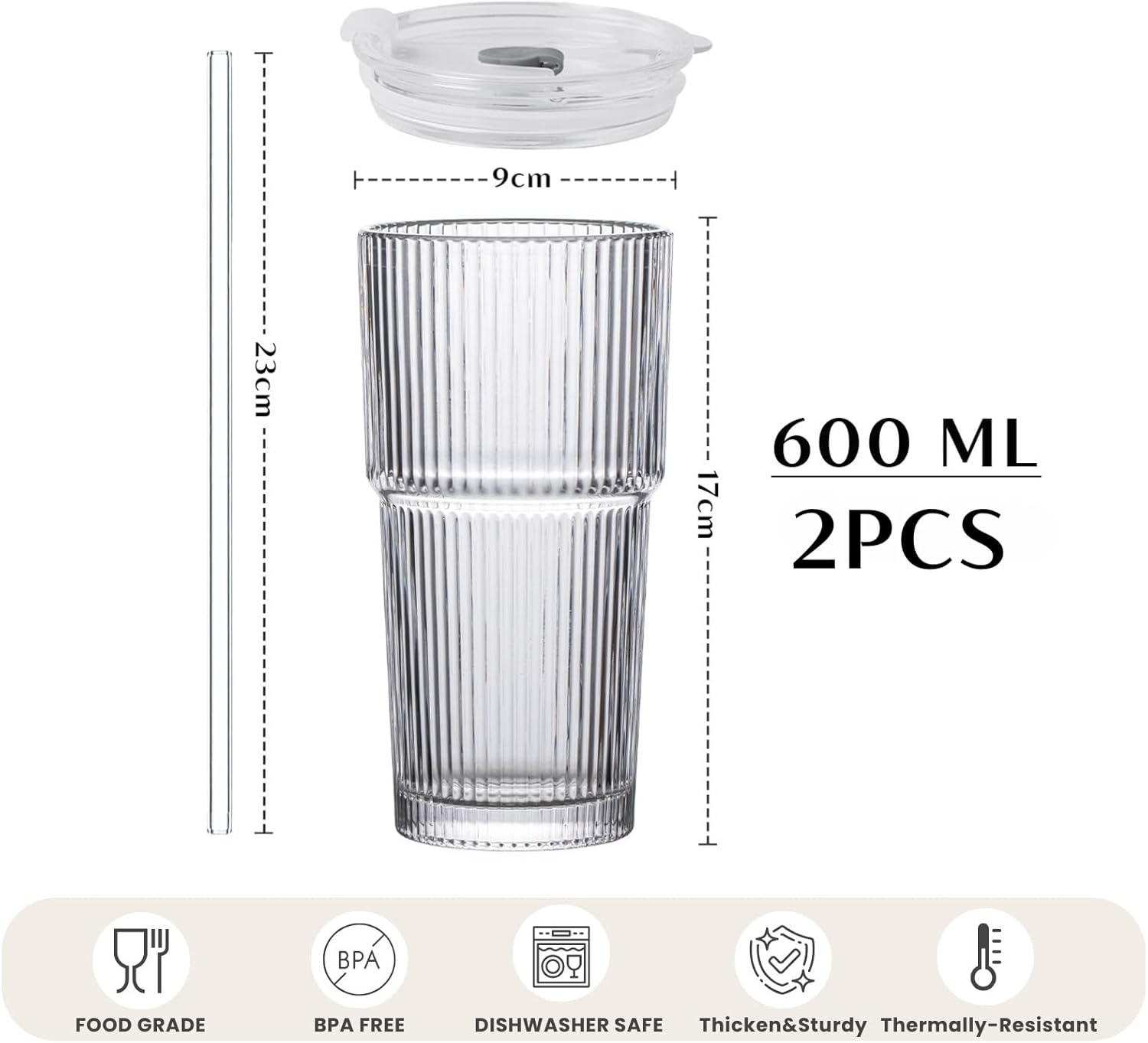 Crop 600ml Clear Glass Cup